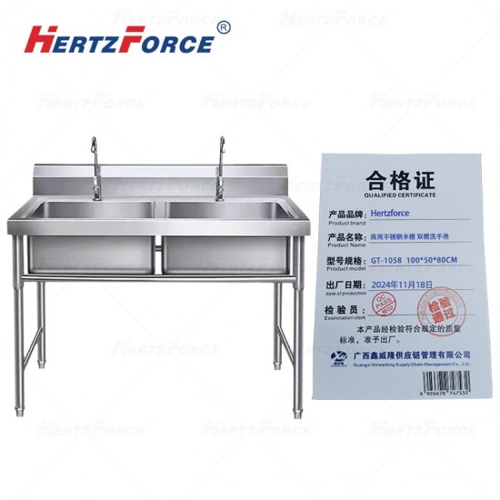 商用不锈钢水槽 双槽洗手池 100*50*80CM