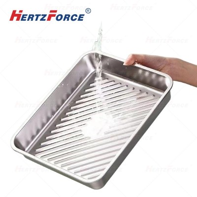 不锈钢带盖烧烤盘装菜盘子 25.5*20*4.8cm